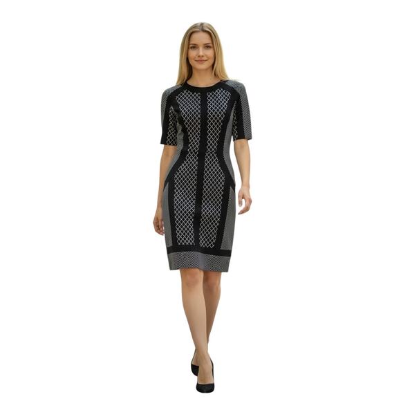 BCBGMaxAzria Dresses & Skirts - BCBGMaxAzria Women Black & Gray Geometric Pattern Sheath Dress Size M